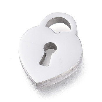 304 Stainless Steel Pendants, Laser Cut, Heart Lock, Stainless Steel Color, 11.7x8.7x1.7mm, Hole: 2.5x3.5mm