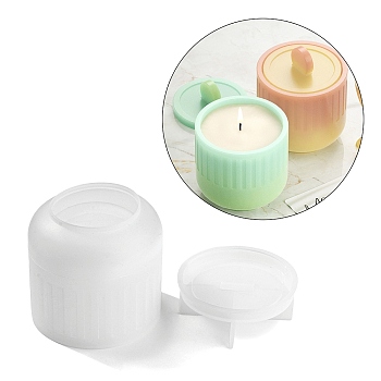 Stripe Pattern Column Candle Jar Molds, Silicone Concrete Molds for Candle Holder with Lids, Epoxy Resin Casting Molds, White, 11.1x8.8cm
