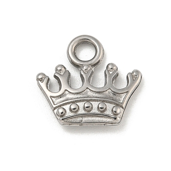 Non-Tarnish 304 Stainless Steel Charms, Crown Charm, Stainless Steel Color, 13x14x3mm, Hole: 2.4mm