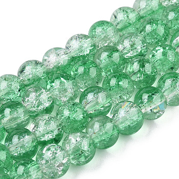 Baking Painted Crackle Glass Bead Strands, Two Tone, Round, Medium Sea Green, 8mm, Hole: 1.3~1.6mm, about 100pcs/strand, 31.4 inch