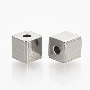 304 Stainless Steel Beads, Cube, Stainless Steel Color, 5x5x5mm, Hole: 2mm