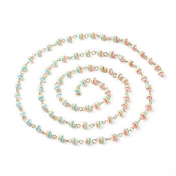 1 Strand Handmade Resin Stripe Pattern Round Beads Link Chains, with Golden 304 Stainless Steel Eye Pins, for Bracelet Necklace Making, Colorful, 5.5mm, about 3.28Feet/strand(1m/strand)