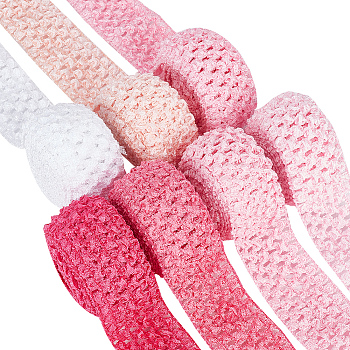 14M 7 Style Pink Series Elastic Crochet Headband Ribbon, for Hair Bow Accessories, Gift Wrapping, Mixed Color, 40~45x1.5~2mm, 2m/style