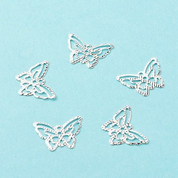 Brass Pendants, Long-Lasting Plated, Cadmium Free & Lead Free, Hollow, Butterfly, 925 Sterling Silver Plated, 11x15x0.5mm, Hole: 1.2mm