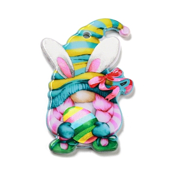 Opaque Acrylic Sided Pendants, Rabbit, Colorful, 38.5x24.5x2.5mm, Hole: 2.2mm