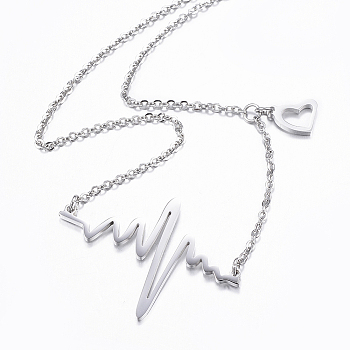 304 Stainless Steel Pendant Necklaces, Heartbeat, Stainless Steel Color, 18.1 inch(46cm)