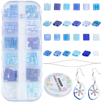 DIY Tile Bracelet Making Kit, Including MIYUKI TILA Beads,Big Eye Beading Needles, Elastic Thread, Blue, Beads: 5x5x1.9mm, Hole: 0.8mm, 240Pcs/set