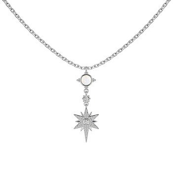 Rhodium Plated 925 Sterling Silver Pave Clear Cubic Zirconia Cable Chain Star of David Pendant Necklaces, Real Platinum Plated, 15.75 inch(40cm)