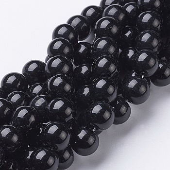 Black Glass Round Beads Strands, about 12mm in diameter, hole: 1mm, 29pcs/strand, 14 inch