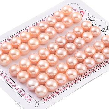 Grade 6A Natural Cultured Freshwater Pearl Beads, Half Drilled, Half Round Beads, Pink, 9.5~10x7mm, Hole: 1mm