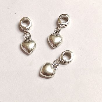 Valentine Day Gift Ideas for Men Alloy European Dangle Charms, Heart, Antique Silver, 26mm, Hole: 5mm