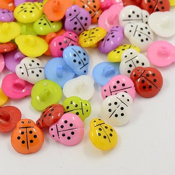 Acrylic Shank Buttons, 1-Hole, Dyed, Ladybug, Mixed Color, 16x15x4mm, Hole: 3mm