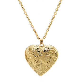 Brass Heart Locket Necklaces, Pendant Necklaces for Photo Picture, Golden, 15.75 inch(40cm)