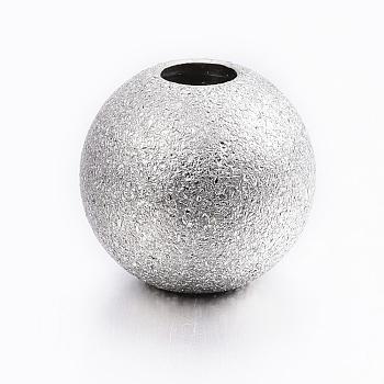 202 Stainless Steel Textured Beads, Round, Stainless Steel Color, 10x9mm, Hole: 3mm