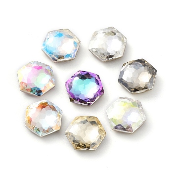 Glass Rhinestone Cabochons, Flat Back & Back Plated, Faceted, Hexagon, Mixed Color, 12mm