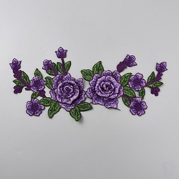 Flower Embroidery Cloth Iron On/Sew On Patches, Costume Accessories, Appliques, Dark Orchid, 307x137x3.5mm