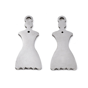 201 Stainless Steel Pendants, Laser Cut, Dress, Stainless Steel Color, 19x8x1mm, Hole: 1.4mm