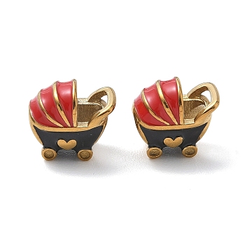 304 Stainless Steel Enamel Pendants, Baby Carriage with Heart Charms, Ion Plating(IP), Real 18K Gold Plated, 12x14x9mm, Hole: 5mm