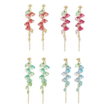 4 Colors Imitation Austrian Crystal Morning Glory Flower Dangle Stud Earrings, Electroplated Glass 304 Stainless Steel Jewelry for Women, Mixed Color, 74mm, Pin: 0.8mm, 1 pair/color