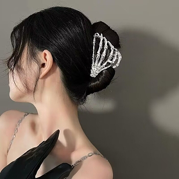 Halloween Alloy Claw Hair Clips for Women Girls, Skeleton Hand, Platinum, 46.5x86.5x45.5mm