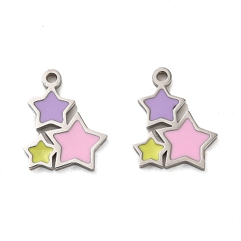 304 Stainless Steel Enamel  Charms, Star Charm, Stainless Steel Color, 12x9.5x1mm, Hole: 1.2mm