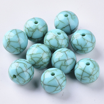 Acrylic Beads, Imitation Turquoise Style, Round, Dark Turquoise, 10x9.5mm, Hole: 1.5mm, about 877pcs/500g
