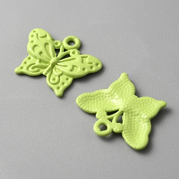 Baking Painted Alloy Pendants, Butterfly Charm, Green Yellow, 16.5x20x2mm, Hole: 1.5mm