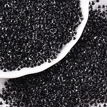 12/0 Glass Seed Beads, Transparent Inside Colours, Round Hole, Round, Black, 12/0, 2~2.5x1.5~2mm, Hole: 0.8mm, about 30000pcs/bag