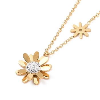 Crystal Rhinestone Flower Pendant Necklace, Ion Plating(IP) 304 Stainless Steel Jewelry for Women, Golden, 17.91 inch(45.5cm)
