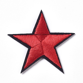 Computerized Embroidery Cloth Iron on/Sew on Patches, Costume Accessories, Appliques, Star, Red, 43.5x43.5x2mm