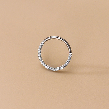 F136 Titanium Alloy Micro Pave Clear Cubic Zirconia Cartilage Earrings, Hoop Earrings, Hoop Nose Rings, Stainless Steel Color, Inner Diameter: 6mm