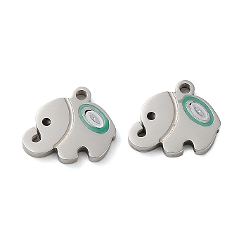 304 Stainless Steel Enamel Charms, Elephant Charm, Stainless Steel Color, 9x11x1.5mm, Hole: 1.2mm