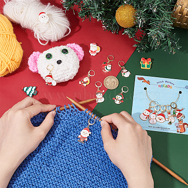 Christmas Theme Alloy Enamel Santa Claus/Snowman Charm Locking Stitch Markers(HJEW-PH01810)-3