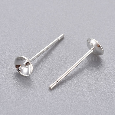 304 Stainless Steel Post Stud Earring Settings For Half Drilled Bead(STAS-H558-08S)-2