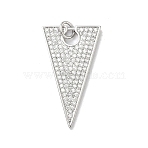 Brass Micro Pave Clear Cubic Zirconia Pendants, with Jump Ring, Inverted Triangle Charms, Real Platinum Plated, 27.5x16x1.8mm, Hole: 3mm(KK-L254-01P)