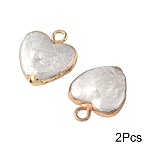 2Pcs Baroque Natural Keshi Pearl Heart Charms, with Brass Loops, White, Light Gold, 13~15x11~12x3~5mm, Hole: 1.8mm(PEAR-YW0001-12)