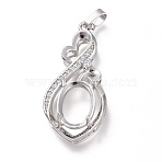 Brass Micro Pave Clear Cubic Zirconia Open Back Bezel Pendant Cabochon Settings, Long-Lasting Plated, Heart, Platinum, 34x16x9mm, Hole: 7x4mm, Hole: 7mm, Tray: 14x10mm(ZIRC-I049-09P)