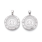 Brass Pave Clear Cubic Zirconia Pendants, Flat Round with Coin Charms, Real Platinum Plated, 26x23.5x4mm, Hole: 6x4mm(KK-T081-08P)