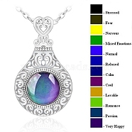 Brass Pendant Ncecklsces, with Changing Color Mood Gemstone, Teardrop, Platinum, 17.72 inch(45cm)(PW-WG5B5C9-01)