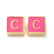 304 Stainless Steel Enamel Beads, Real 14K Gold Plated, Square with Letter, Letter C, 8x8x4mm, Hole: 2mm(STAS-L022-293G-C)