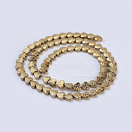Electroplate Non-magnetic Synthetic Hematite Beads Strands, Heart, Golden Plated, 6x6x2mm, Hole: 1mm, about 75pcs/strand, 16.1 inch(41cm)(G-J380-6mm-A04)