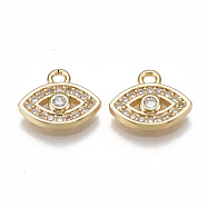 Brass Micro Pave Cubic Zirconia Charms, Nickel Free, Real 18K Gold Plated, Eye, Clear, 9x11x2mm, Hole: 1.5mm(KK-T038-361G)