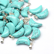 Moon Dyed Synthetic Turquoise Pendants, with Platinum Tone Brass Findings, 21~24x12~14x5~6mm, Hole: 2x7mm(G-Q369-10)
