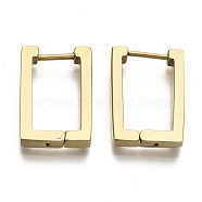 304 Stainless Steel Huggie Hoop Earrings, Angular Hoop Earrings, Rectangle, Real 18K Gold Plated, 17x12x3mm, Pin: 1mm(STAS-R115-21G)