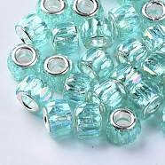 Transparent Resin European Beads, Large Hole Beads, with Silver Color Plated Double Brass Cores, Faceted, AB Color Plated, Column, Turquoise, 11.5x8mm, Hole: 5mm(X-RPDL-Q023-A-B03)