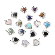 Natural & Synthetic Gemstone Pendants, with Platinum Tone Brass Findings, Cadmium Free & Lead Free, Heart, Valentine's Day, 28x26x5mm, Hole: 8x5mm(G-C236-01-P-RS)