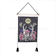 Polyester Decorative Wall Tapestrys, for Home Decoration, with Wood Bar, Nulon Rope, Plastic Hook, Rectangle, Skeleton Hand Pattern, 670x348x1.2mm(AJEW-C024-01H)
