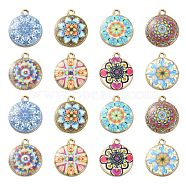 40Pcs 8 Styles Alloy Printed Pendants, Cadmium Free & Nickel Free & Lead Free, Flat Round, Mixed Color, 21.5x18x3mm, Hole: 1.8mm, 5pcs/style(PALLOY-CJ0002-54)