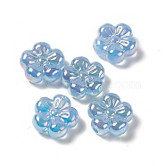 UV Plating Rainbow Iridescent Acrylic Flower Beads, 5 Petal Plum Blossom, Sky Blue, 22x23x10mm, Hole: 3.5mm(PACR-M003-10A)