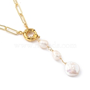 Natural Baroque Pearl Pendant Necklaces, with Brass Paperclip Chains and Spring Ring Clasps, Golden, 17.2 inch(43.7cm)(NJEW-JN03086)
